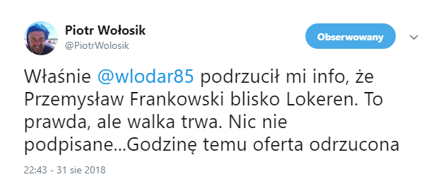 TRANSFER ''last minute'' Przemysława Frankowskiego